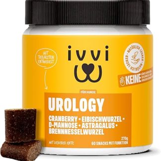 ivvi Urology Blisters and Urinary Tract Snacks with Function for Dogs, for Cystitis, Incontinence and Urinary Tract Infections - 60 Delicious Snacks (270 g) with Duck