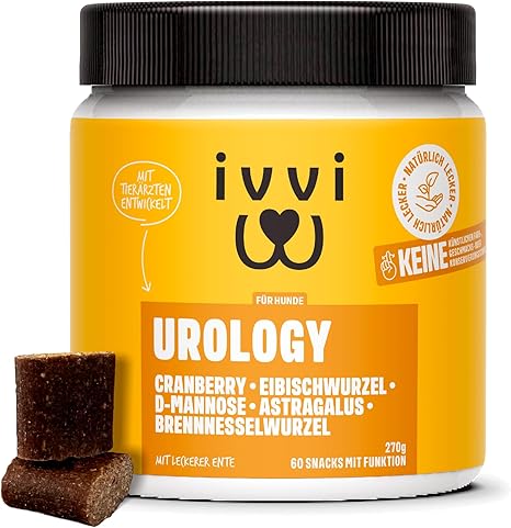 ivvi Urology Blisters and Urinary Tract Snacks with Function for Dogs, for Cystitis, Incontinence and Urinary Tract Infections - 60 Delicious Snacks (270 g) with Duck