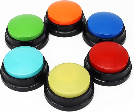 Buzzer with Recording Function, Intelligence Toy for Dogs, Pet Talking Training Answer Buzzer, 30 Seconds Recording & Playback (Pack of 6)