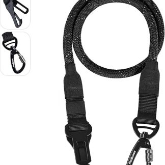 PetBonus Dog Seat Belt for Car, Rope Dog Car Safety Harness for Vehicles, Dog Seat Belt with Heavy Duty Buckles Hook Carabiner for Small, Medium, Large Dogs (Black)