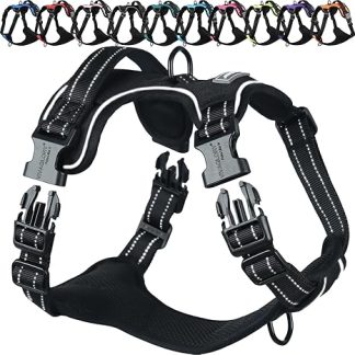 VIVAGLORY Easefit Dog Harness for Walking Hunter & Training, No Choking, Adjustable, Non-Stop, Safe, Anti-Pull Padded, with Handle, Easy Control Handle, M, Black