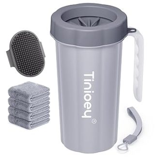 Tinioey Paw Cleaner for Large Dogs with Handle, Includes 4 Dog Towels and Bath Brush, Dog Paw Cleaner, Dog Accessories for Large Dogs (Grey)