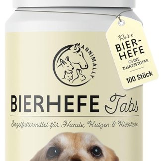 Annimally Brewer's Yeast Dog 100 Tablets for Shiny Dog Fur and Vital Skin - 100% Pure Beer Yeast Tablets for Dogs Reduces Nutrient Deficiency Related Hair