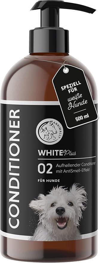 Annimally White Plus Conditioner - Natural Fur Conditioner with Shea Butter for Radiant White Coat, pH Neutral, Moisturising Care for White Coat, No Bleach & Perfume, 500 ml