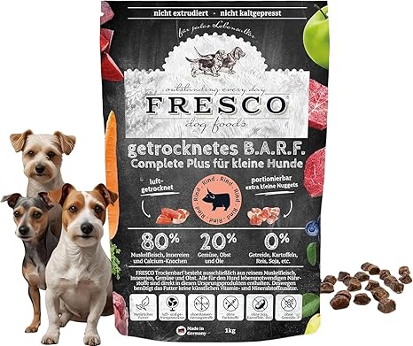 Fresco Trockenbarf Complete Plus Beef | 1 kg | Dry Barf for Small Dogs | Consists of Pure Muscle Meat, Offal and Calcium Bones of Beef as well as Fruit, Vegetables and Oil