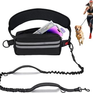 Jogging Lead Dogs, Free Handle Lead with Waist Strap, Removable Waist Bag, 1.45-2 m Bungee Running Lead Dog Leads for Medium Large Dogs up to 50 kg