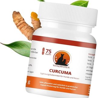 Vitalpfoten 75 Curcuma Capsules for Dogs and Cats with Curcumin and Piperine, Supplementary Feed, Gentle Dosage, Made in Germany, Highest Purity and Quality
