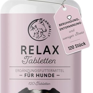 Annimally Dog Relax Tablets - Feel-Good Tablets for Dogs with Valerian, St. John's Wort, L-Tryptophan, 120 Tablets for Anxiety, Stress & for Travel - High Acceptance