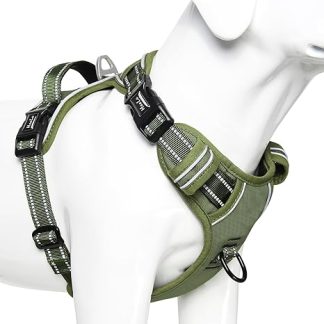 HEELE Dog Harness for Large Dogs, Release at the Neck, Front/Back Clips, Adjustable, Reflective, No-Pull Dog Harness with Padded Handle, Green, L
