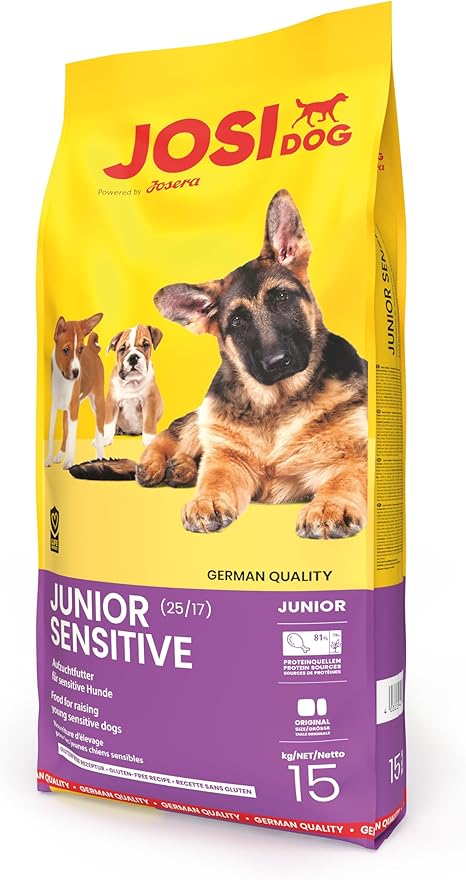 JosiDog Junior Sensitive (1 x 15 kg) | Junior | Premium Dry Food for Growing, Sensitive Dogs | Puppy Food from the 8th Week | Well Tolerated | Powered by Josera | Dog Food | Pack of 1