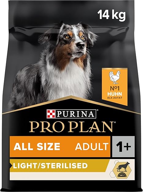 Purina Pro Plan All Sizes Adult Light Or Sterilised with Optiweight Dry Dog Food Rich in Chicken, 14 kg