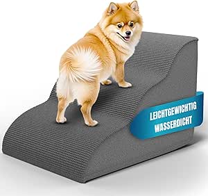 Nuraya Dog Stairs, 3 Steps, 40 cm High, High Density Sponge Pet Stairs, Dog Stairs for Small Dogs, Non-Slip Portable Dog Ramp, Cat Stairs with Washable Plush Cover for Sofa Beds