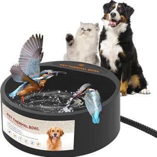 ENJOYING Heated Water Bowl for Pets, 2.2 L, Heated Chicken Drinker, Battery-Operated, Ice-Free, for Winter for Rabbit, Dogs, Cats, Bird Bath, Chew-proof Cable Line, Black