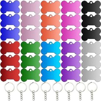 Dog Tag Bone Dog Tags Made of Aluminium 30 Pieces Dog Tag Blank 2.5 x 3.8 cm Address Tag Dog Waterproof with Dog Tag Chain for DIY Dogs and Cats Pet Dog Tag