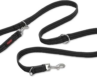 HALTI Double Lead - Multifunctional Dog Lead for Training and Walking Your Dog. Lightweight and Neoprene Padded. Suitable for Puppies (Size Large, Black, 2m)
