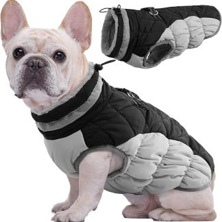 Kuoser Waterproof Dog Coat, Cold Weather Winter Warm Jacket for Small Medium Large Dogs, Cuddly Dog Jumper with Fleece Lining, Reflective Strip, Puppies Winter Vest, Pet Clothing