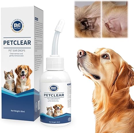 Ear Cleaner Dog Ear Care for Dogs 60 ml Ear Cleaner Stop Ear Inflammation and Itching, Pet Ear Cleaner for Dogs and Cats, Dog Ear Cleaning Solution, Dirt, Odour Remover