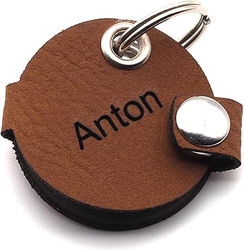 CopterFarm Dog Tag Bag for Dog Collar with Engraving, Press Stud, Faux Leather, Genuine Leather Dog Tag Individually Engraved on Both Sides (Brown, Round)