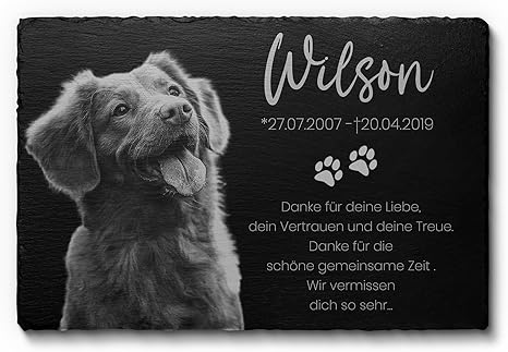 Chrisck Design Animal Gravestone Memorial Stone Made of Slate, 30 x 20 cm, For Pets Dogs, Cats, etc. Customisable
