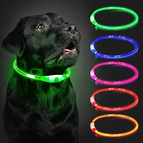 Light Collar Dog Rechargeable 70 cm LED Dog Collar Luminous with 3 Light Modes at Night Safety for Small, Medium and Large Dogs Light Collar Green