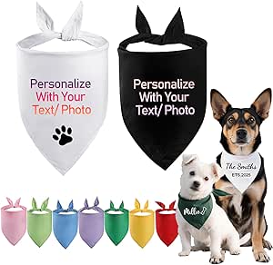 Personalised Dog Bandanas with Name, Photo Logo, Triangular Bandana for Large Small Dogs, Puppies, Cats