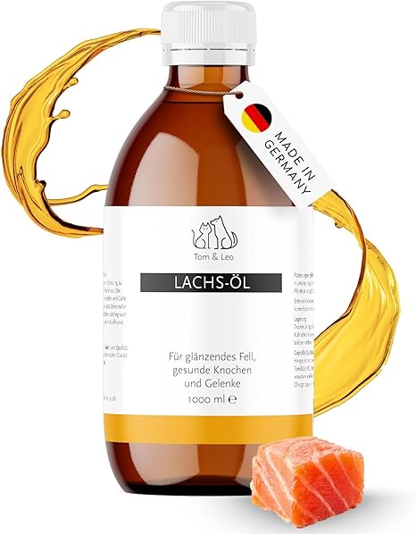 Tom & Leo Salmon Oil 1000 ml for Dogs and Cats - Wild Salmon Oil with Omega 3-6-9, Ideal for Barf, Skin & Coat, Premium Fish Oil for Dogs