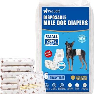 Pet Soft Disposable Dog Nappies for Male Dogs, Pack of 20, Highly Absorbent Male Nappies with Wetness Indicator and Leak-Proof (S-20 Pieces)