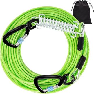 Yard Lead for Large Dogs 3 m, 1000 lbs, Tear-Resistant Steel Cable with Shock-Absorbing Spring and 360° Swivel Hook, Crush-Proof Dog Lead for Yard/Camping (up to 450 kg), Includes Rust Protection Bag