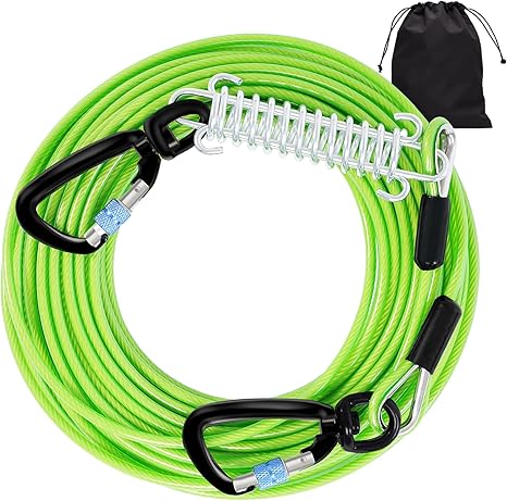 Yard Lead for Large Dogs 3 m, 1000 lbs, Tear-Resistant Steel Cable with Shock-Absorbing Spring and 360° Swivel Hook, Crush-Proof Dog Lead for Yard/Camping (up to 450 kg), Includes Rust Protection Bag