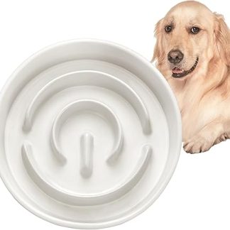 MOPANG Anti Sling Dog Bowl, Ceramic Slow Feeder for Dogs, Slow Feeding for Medium/Large Dogs, Diameter 21 cm, 1000 ml, Ivory White