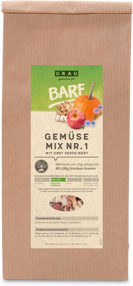GRAU The Original – Dry Vegetable Mix with Fruit for BARF for Dogs – Mix No. 1 – Pack of 1 (1 x 500 g), Supplementary Feed for Dogs