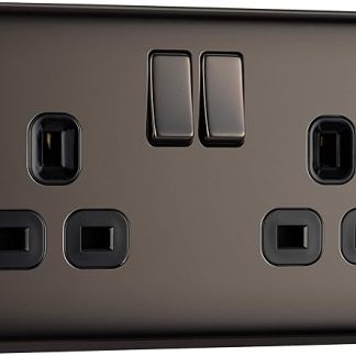 BG Electrical NBN22B 13amp Double Metal Black Nickle Power Socket - Black Insert