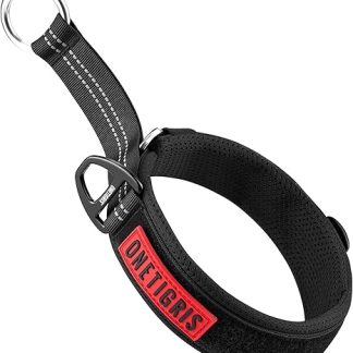 OneTigris Zug-Stopp Dog Collar, Soft Padded Wide Dog Collar with Reflective for Medium and Large Dogs, Black, M
