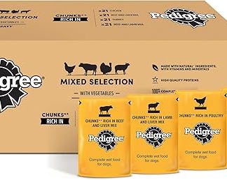 Pedigree Adult Dog Food Vital Protection, 84 Portion Bags, 84 x 100 g (1 Bulk Pack) – Wet Dog Food in Sauce with Chicken, Beef, Lamb and Turkey