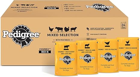 Pedigree Adult Dog Food Vital Protection, 84 Portion Bags, 84 x 100 g (1 Bulk Pack) – Wet Dog Food in Sauce with Chicken, Beef, Lamb and Turkey