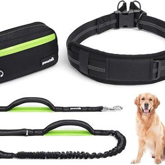 Pecute Jogging Lead Dogs for Large / Medium 15-55 kg with Waterproof Belly Strap, Dog Lead for Jogging Multifunctional, Shock-Absorbing Bungee, Wide Waist Belt, Reinforced Double Handles