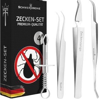 Schwertkrone Tick Tweezers Premium Stainless Steel Tick Set for Dogs, Set of 3 or Set of 4