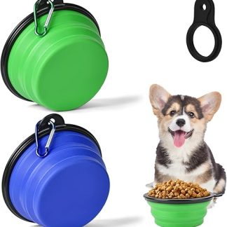 Adiwo Dog Bowls, Pack of 2, Foldable Dog Bowls with Bottle Carrier with Carabiner, Foldable Travel Bowl for Dogs and Cats, for Pets, Walking, Hiking