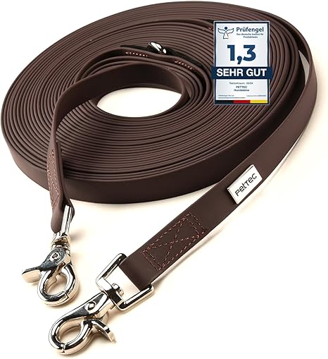 PetTec, Set Line, 10 m, Made of Trioflex, Weatherproof, Waterproof, Robust Dog Lead in Red, Brown &Orange, in Slim Edition, brown