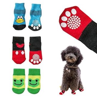 GHPKOTW 12 Indoor Non-Slip Socks for Dogs and Cats, Pet Socks, Dog Socks, Non-Slip Paw Protection and Traction Thanks to Silicone Gel for Small, Medium Animals, Indoor Warm Pet Protection