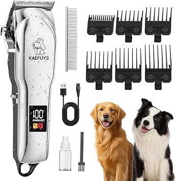 KAEFUYS Dog Clipper Pet Hair Trimmer Professional Trimmer Hair Trimmer for Dogs with Thick Fur Quiet Powerful Cordless Rechargeable