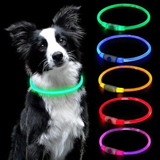 AUAUY LED Light Dog Collar, USB Rechargeable, Adjustable Length Pet Safety Collar, Can Be Cut to Size, Waterproof Light Collar for Dogs and Cats, 3 Modes (Green)