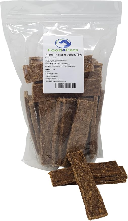 Food4Pets Horse Meat Strips 750g - Natural Dog Treats, Grain-Free Chew Strips for Dogs for Dental Care and Reward