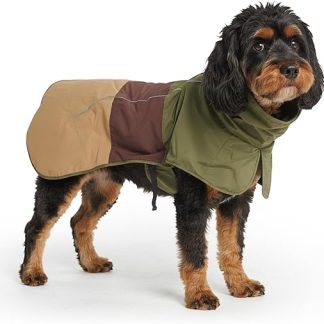 Spark Paws Dog Raincoat, Waterproof Windproof Rain Jacket for Small, Medium, Large and Extra Large Dogs, Reflective, Breathable, with Full Body Protection, Green Brown Tan, 2XL