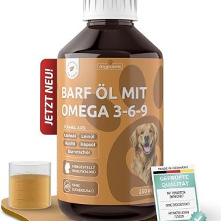 5-in-1 Barf Dog Oil [Made in Germany, 100% Natural & Laboratory Tested] - Omega 3-6-9 Complex with Premium Salmon Oil, Linseed Oil, Rapeseed Oil & Borage Oil - Cold-Pressed Food Oil (250 ml)