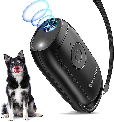 Queenmew Anti Bark Device Dogs, Portable Anti-Bark Ultrasonic Device, Powerful Dog Barking Stop, Antibarking Device for Dogs with LED, Anti Bark Device Indoor, Outdoor for Small Large Dogs