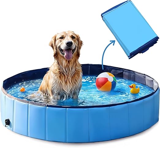 MERSJO Dexter Dog Pool, 80 x 20 cm, Foldable Pool for Dogs and Animals, 100 L Capacity, Non-Slip Base, Blue