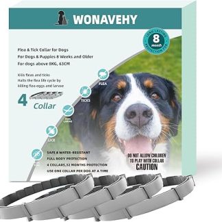 Pack of 4 Tick & Flea Protection Collar for Dogs Flea Protection Collar for Dogs Tick Collar Flea Collar Protective Collar Against Fleas 8 Months Protection 63 cm Adjustable for All Sizes