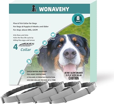 Pack of 4 Tick & Flea Protection Collar for Dogs Flea Protection Collar for Dogs Tick Collar Flea Collar Protective Collar Against Fleas 8 Months Protection 63 cm Adjustable for All Sizes