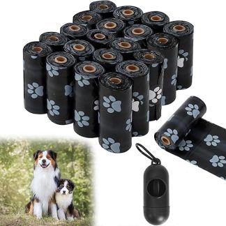 Miayical Dog Waste Bags, 300 Bags/20 Rolls, Leak-Proof Waste Bags with Dispenser, Bin Bags for Dogs, Biodegradable Dog Waste Bags, Leak-Proof, Extra Large, Waterproof, Tear-Resistant, Black